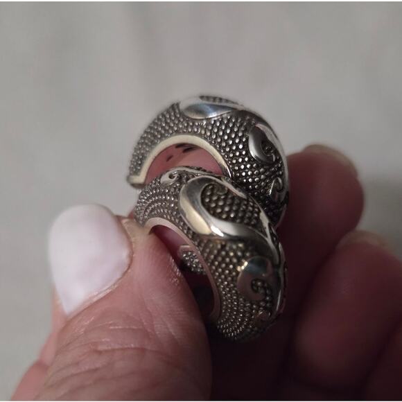 BRIGHTON Chunky Silver Hoop Earrings Swirl Design Beading Steampunk - Picture 5 of 13